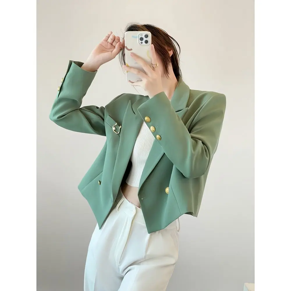 

UNXX 2023 зеленый короткий блейзер для женщин-новый весенний/осенний Элегантный жакет с длинным рукавом и шикарное высококачественное пальто в уличном стиле