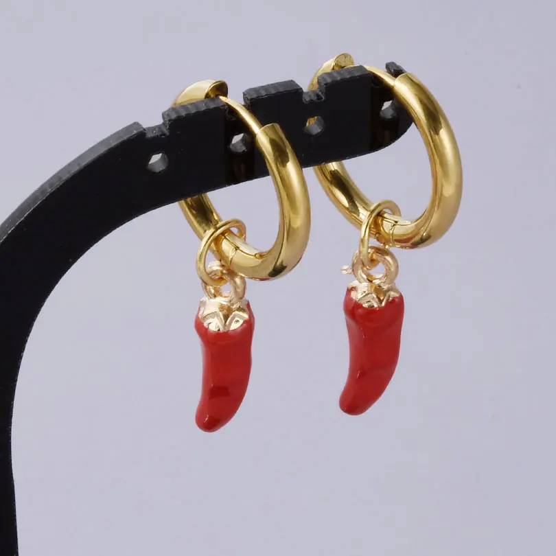 Mode Rot Chili Anhänger Ohrring Gemüse Ohr Piercing Schmuck Edelstahl Hoops Ohrringe Für Frauen Männer Zubehör Geschenke – Detail 5