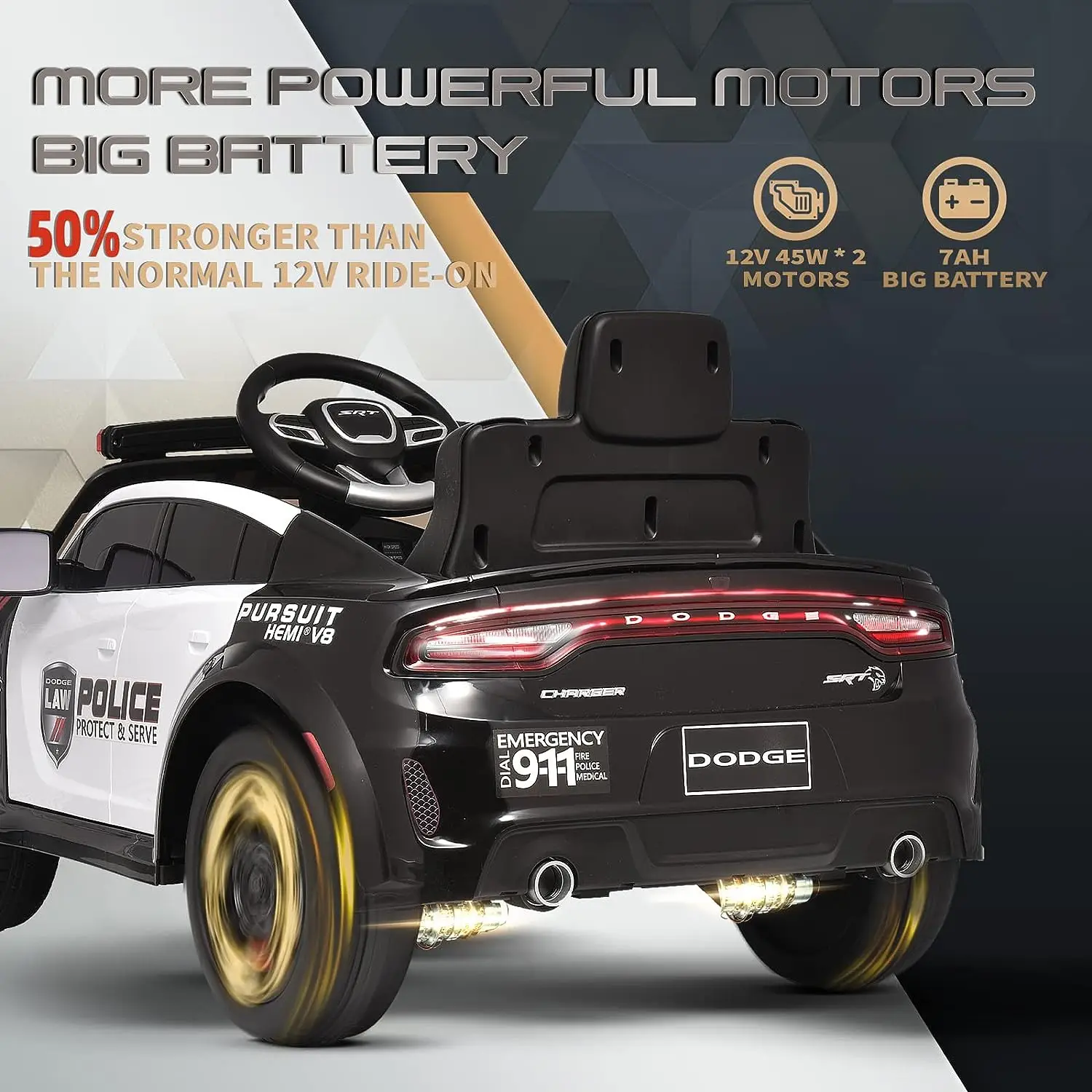 FACTORY High Quality License DODGE CHARGER SRT HELLCAT REMOTE CONTROL KIDS ELECTRIC 12V BATTERY OPERATED POLICE RIDE on TOY CAR