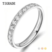 TIGRADE 3mm Black Rose Gold Titanium Ring Women Cubic Zirconia Engagement Rings Eternity Wedding Band Trendy Silver Color 1