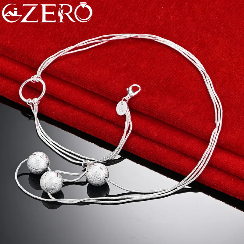 

ALIZERO 925 Sterling Silver Three Frosted Matte Ball Chain Necklace For Women Lady Fashion Party Charm Trendy Jewelry Gift