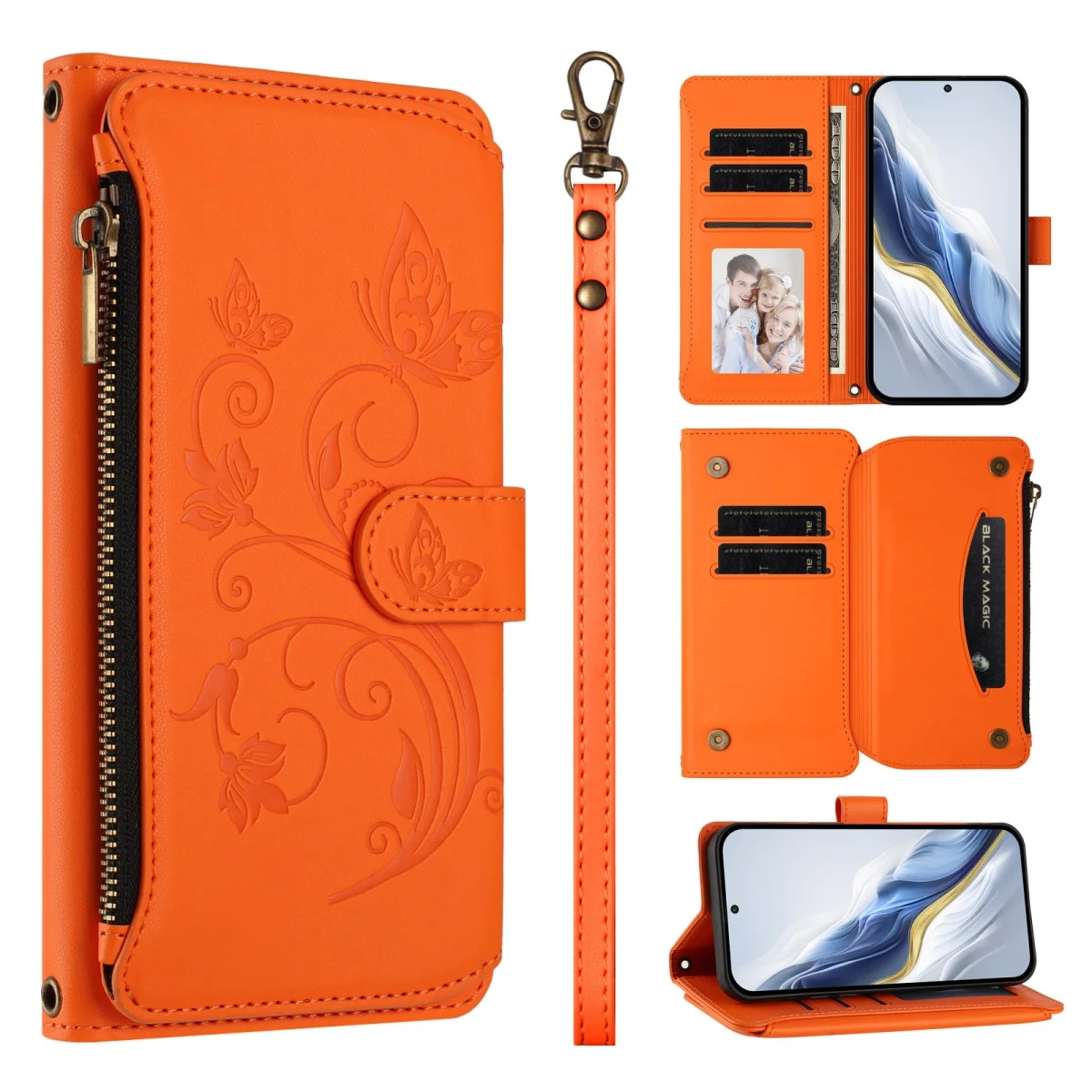 Faux Leather Zipper Wallet Phone Case with Card Holder