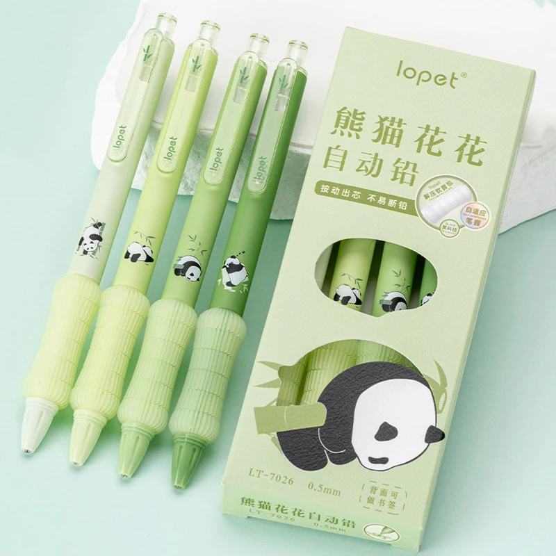 4 개/대 팬더 자동 연필 학생을위한 귀여운 0.5MM 연필 소프트 터치 쓰기 연필 학교 사무용품 용품 새로운