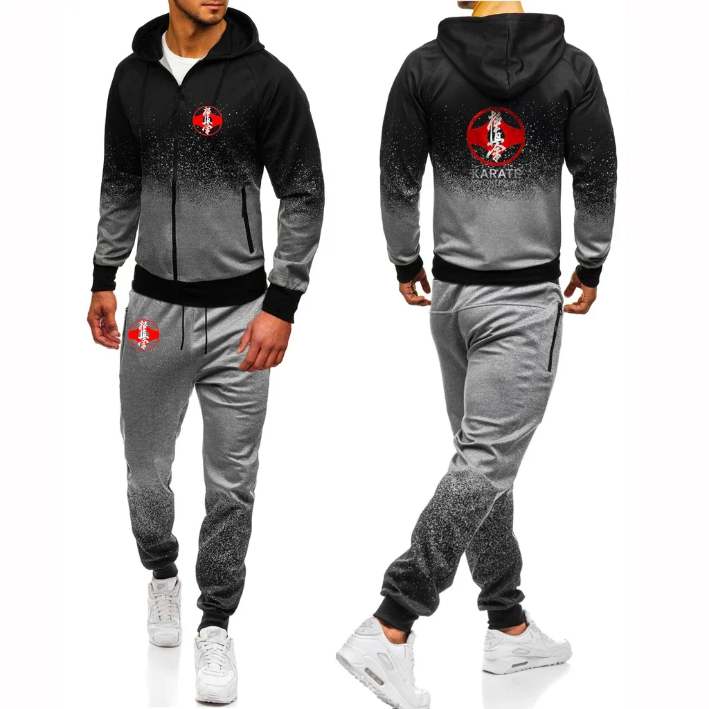 

2024 New Men's Fashion Zipper Jacket Kyokushin Karate Print Hoodies Spring Gradient Hight Quality Casual Sweatpant 2 Piece Set