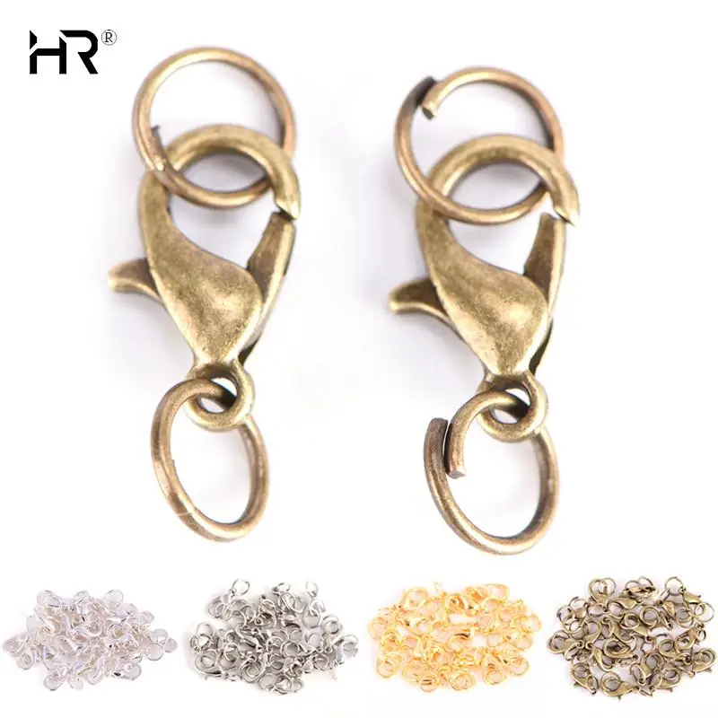20pcs Boho Style Lobster Claw Clasps Jump Rings Split Ring Making Hook Beads Crimp End Spring