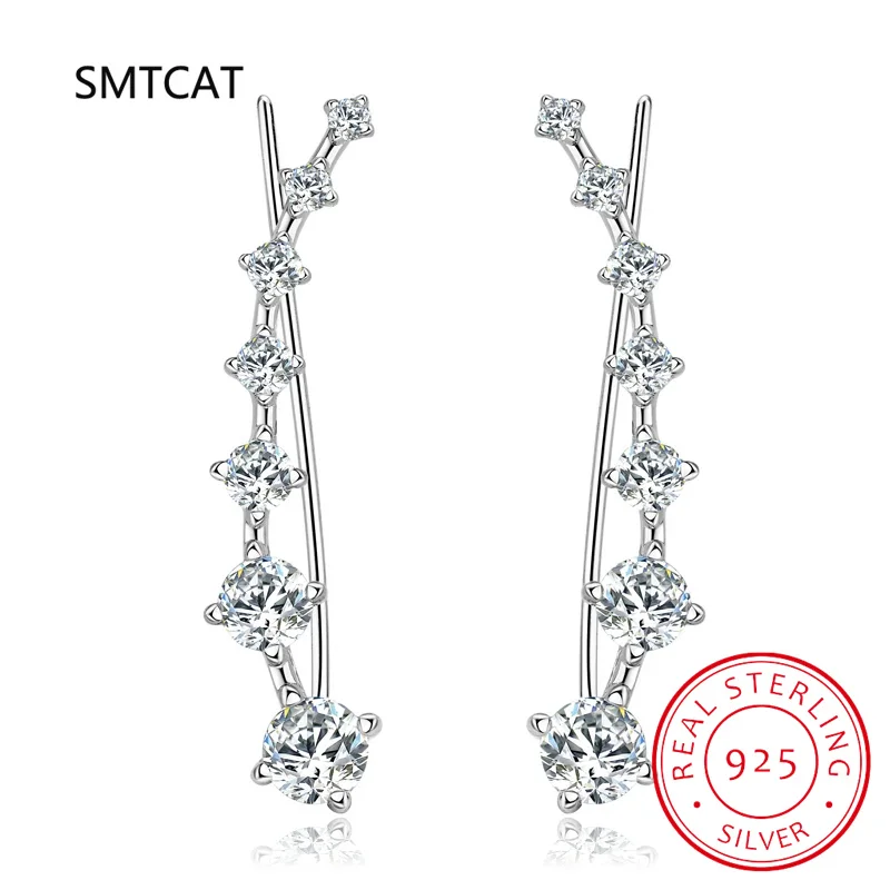 All D Moissanite Orecchini Crawler Climber Per Le Donne 7 Star Ear Cuffs Argento 925 Nero/Bianco Diamante Gioielli Da Sposa Regalo Di Lusso