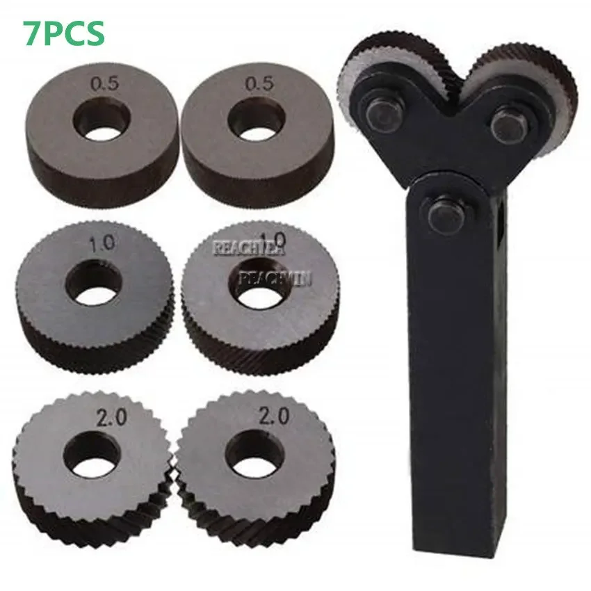 Dual Wheel Knurling Tool Kit 7pcs 0.5mm 1mm 2mm Wheel Linear Pitch Knurl Set Steel Lathe Cutter Knurling Tool Set
