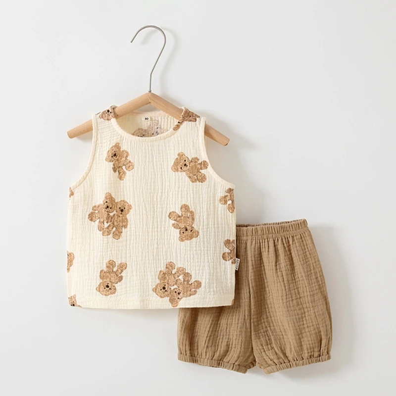 

77HD Summer Baby Top with Short Pants Set Breathable Cotton Baby Home Loungewear