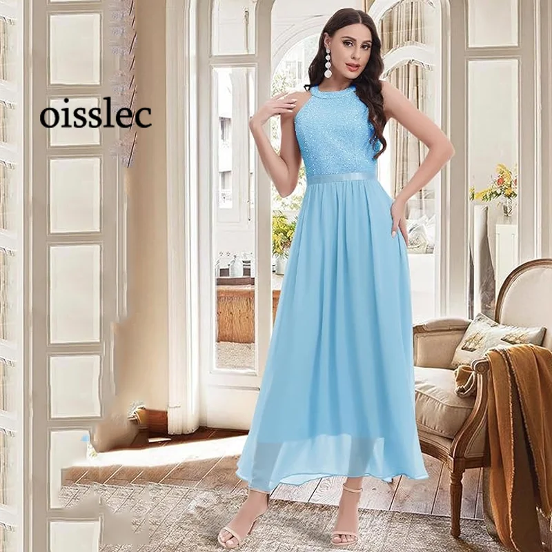 

Oisslec Prom Dress Halter Evening Dress Zipper Up Cocktail Dresses Sequins Dresses Ankle Length Bridesmaid Dress BeautyCustomize