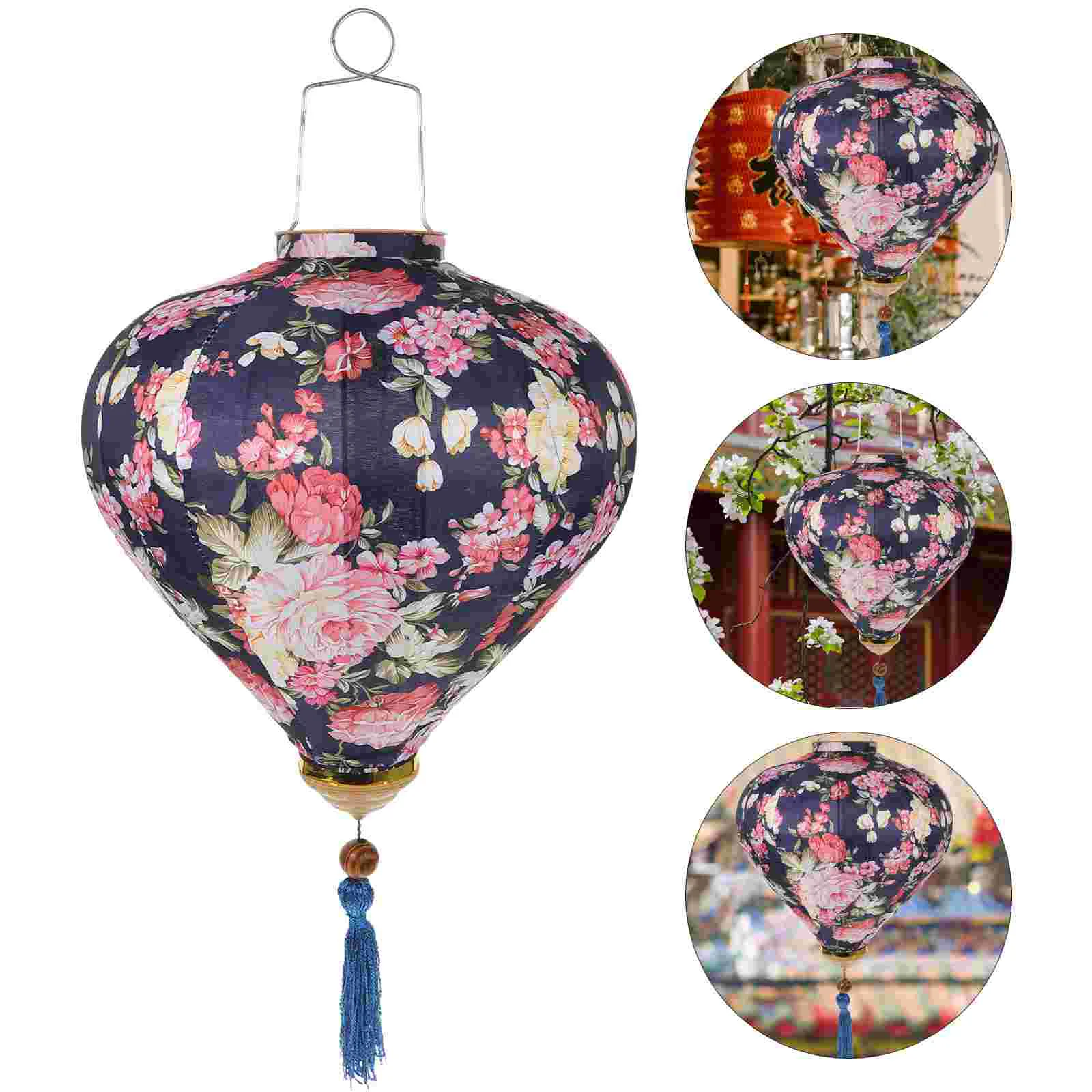 

Red Lantern Ornaments Outdoor Lanterns Balcony Spring Festival Hanging Cloth Iron Wire Decor Decorative Chinese Festive Floral