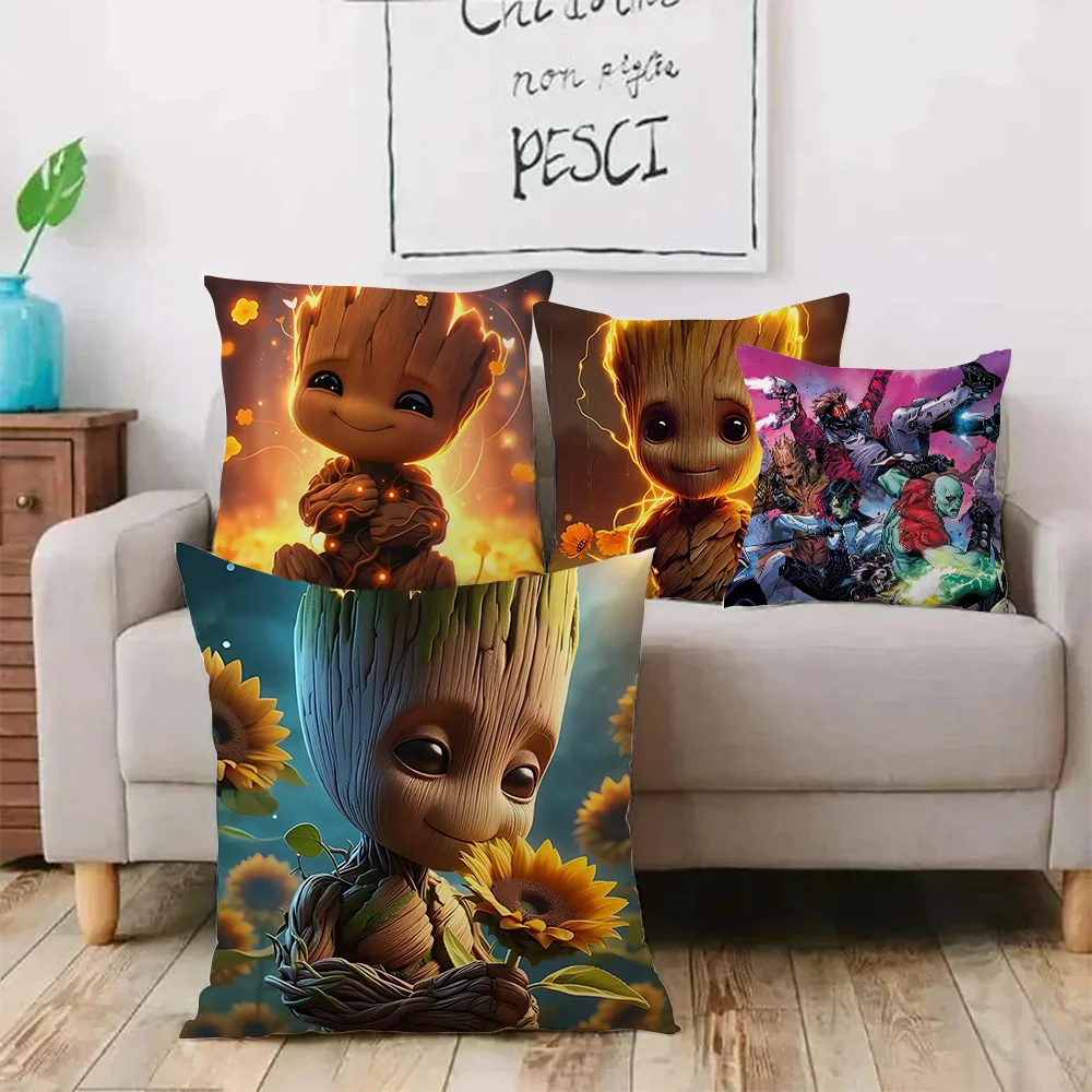 Pillow Covers Cartoon MarvelS GrootS Sofa Decorative Home Double-sided Printing Short Plush Cute Cushion Cover 2