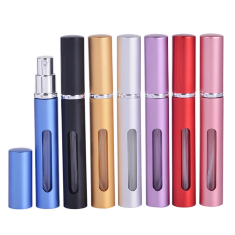 1PC 5/10ml Portable Perfume Bottle Refillable Metal Spray Pump Aluminum Empty Glass Atomizer Travel Women Cosmetic Containers