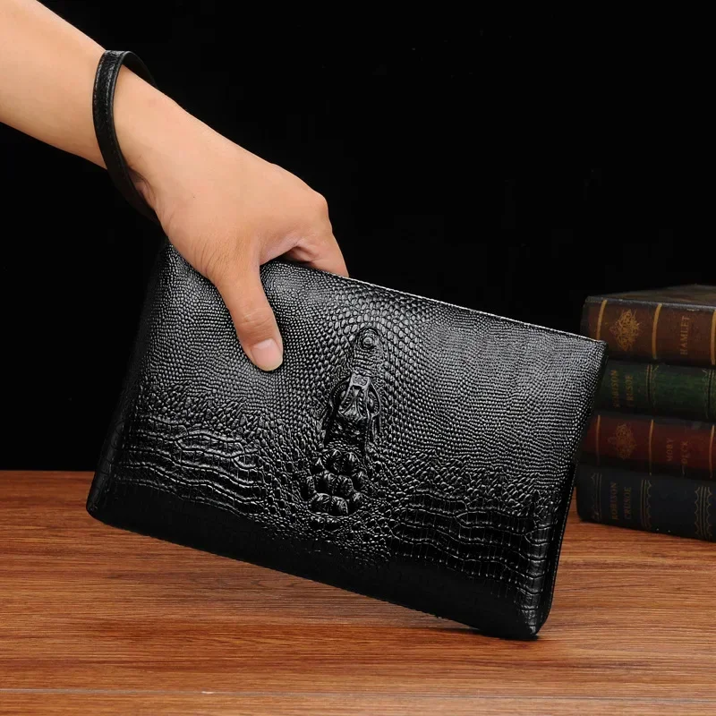Luxury Brand Men Clutch Bag Fashion Long Wallet Men Leather Double Zipper Business Purse Black Brown Casual Male Handy Money Bag