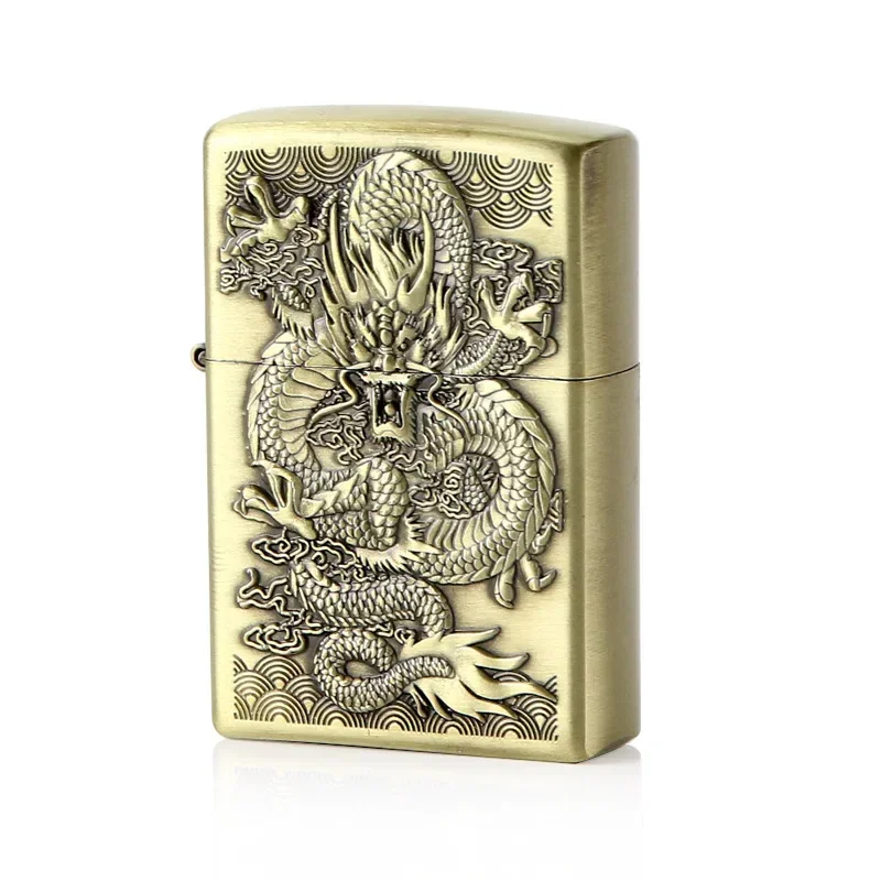 Relief Dragon Retro Kerosene Lighter Creative Metal Windproof Lighter Portable Outdoor Cigar Old-Fashioned Kerosene