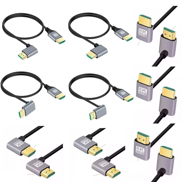 8K HDMI 2.1V Cable Male To Male Cord 90 Degree Angle 8K HDTV Cable for TV Laptop Projector PS4 PS5 Hdmi Switcher Hdmi Splitter