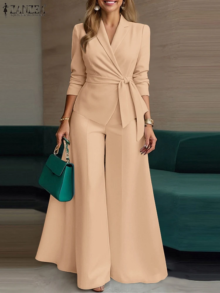 ZANZEA أنيقة 2 قطعة بانت مجموعات طويلة الأكمام مرب...