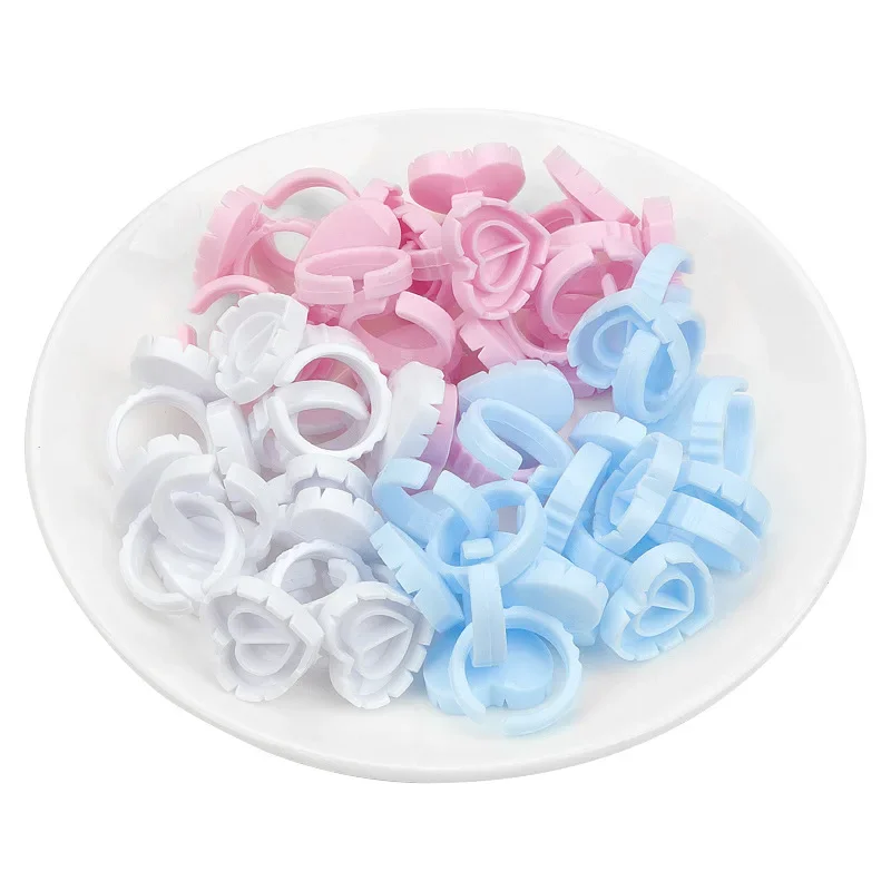 Glue Ring Cup 100 PCS Disposable Heart-shaped Plastic Eyelash Extension Tattoo Pigment Holder Pallet Lash Makeup Supplies Tools
