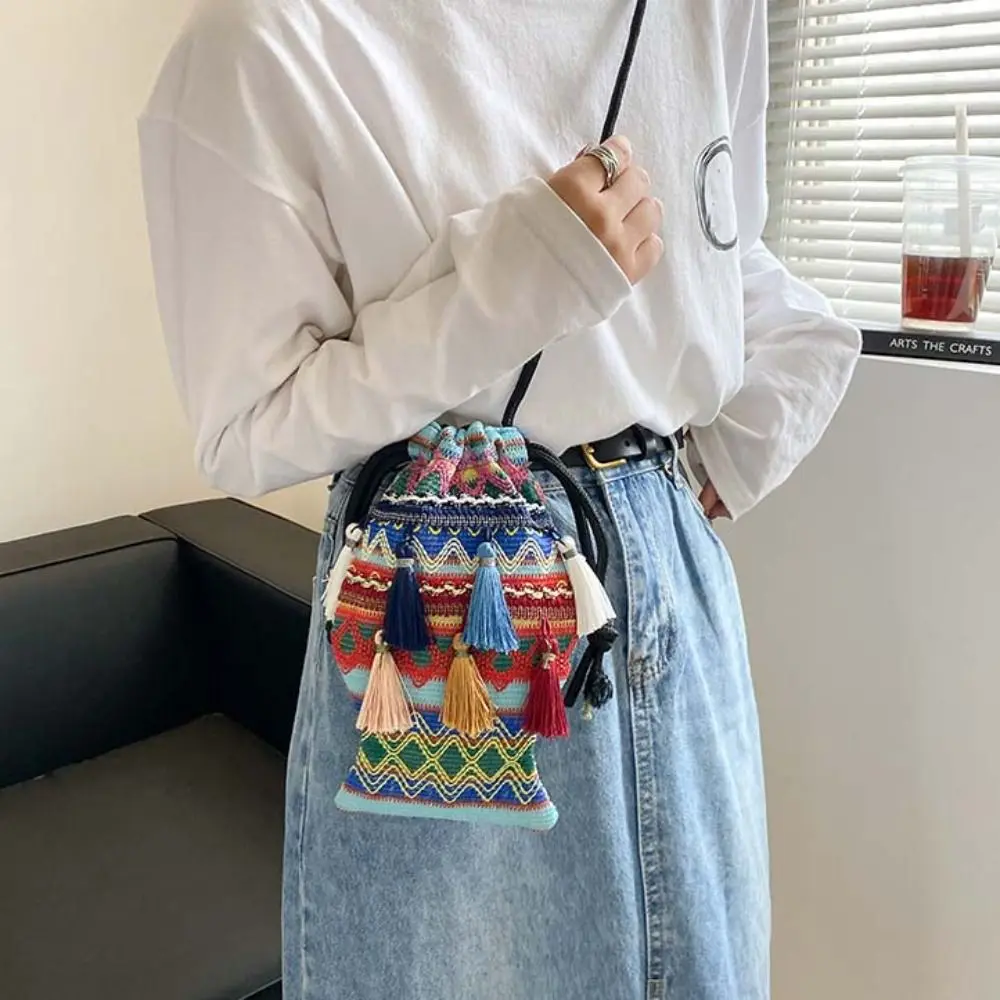 

Cute Personality Fashion Ethnic Style Shoulder Bag Daily Portable Shopping Drawstring Crossbody Bag Large Capacity Storage Bag