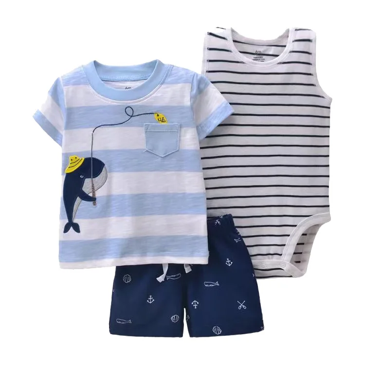 baby clothing set essentials IYEAL Newborn Baby Boys Clothes Set 2022 Summer Cotton Short Sleeve Tops+Romper+Shorts 3Pcs Infant Toddler Girl Clothing Outfits small baby clothing set	 Baby Clothing Set