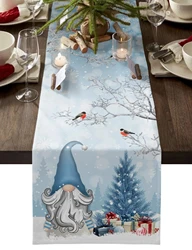 Christmas Gnome Snowflake blue linen table runners Dresser Scarves table decor Winter dining table runners Christmas decorations