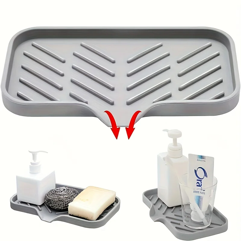 Silicone Kitchen Sink Tray Soap Dish Holder with Drain Tip Countertop Sink Scrubber Drain Pad for Sponge Kitchen Bathroom Tools 3