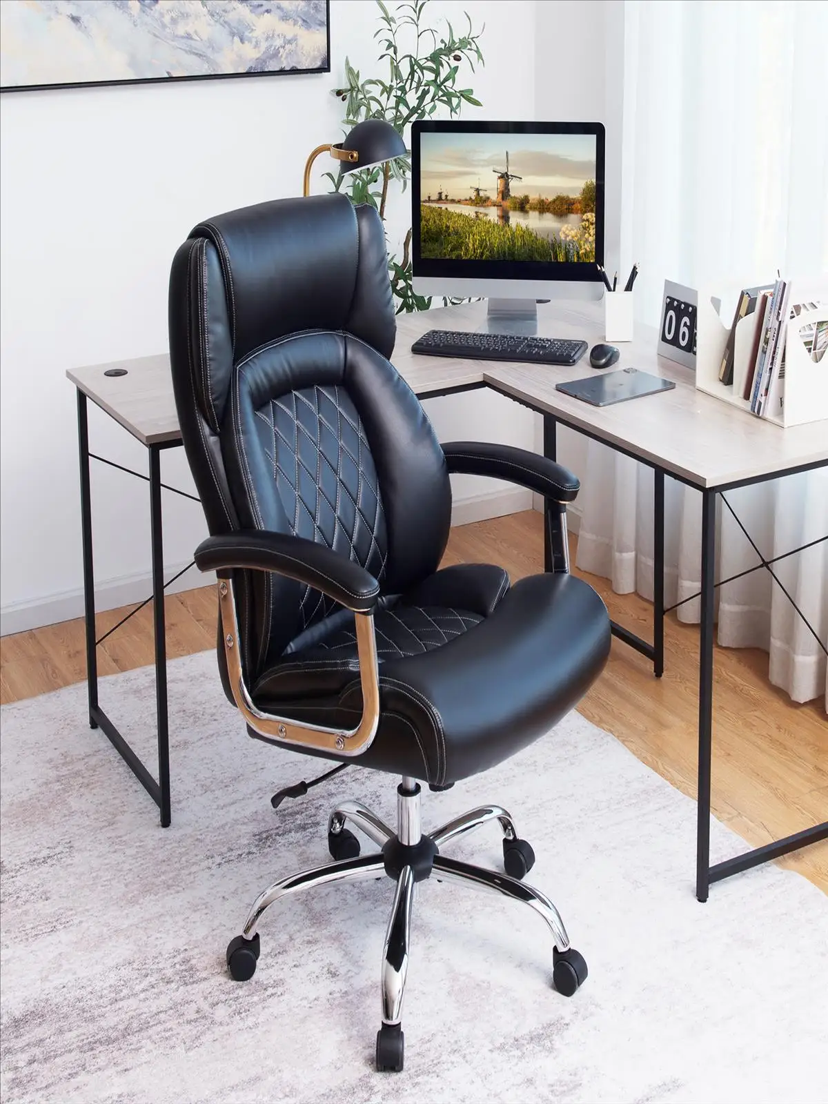 Chefsessel, ergonomischer Bürostuhl bis 225 kg, Schreibtischstuhl mit Schaukelfunktion, höhenverstellbar, Computerstuhl – Detail 1
