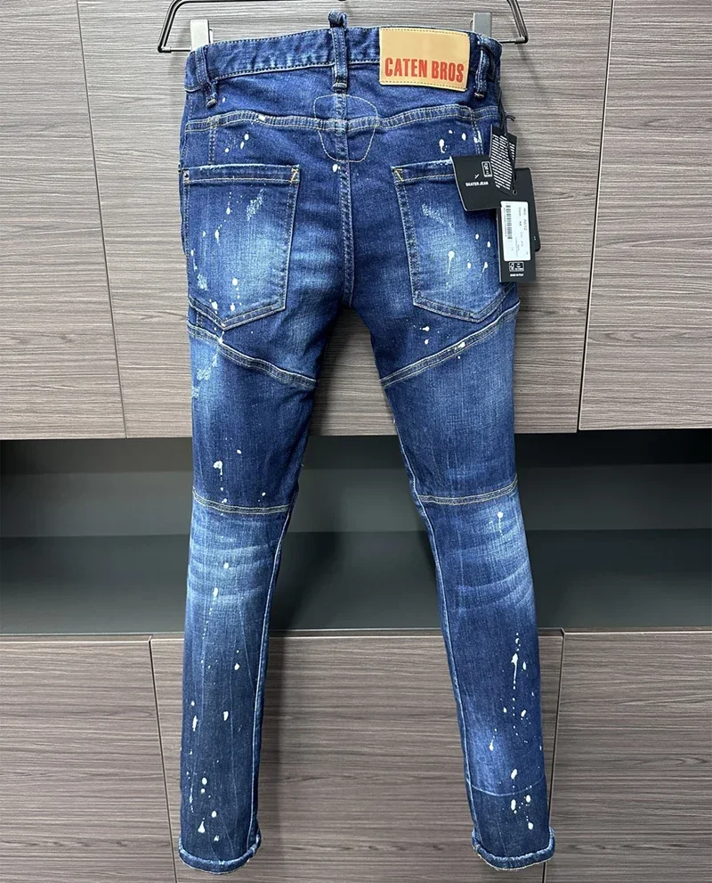fashion BRAND Punk Style DSQ Men Jeans Biker Pants Badge Moto Patchy Design husband Denim Trousers button D2 jeans pant A612 2