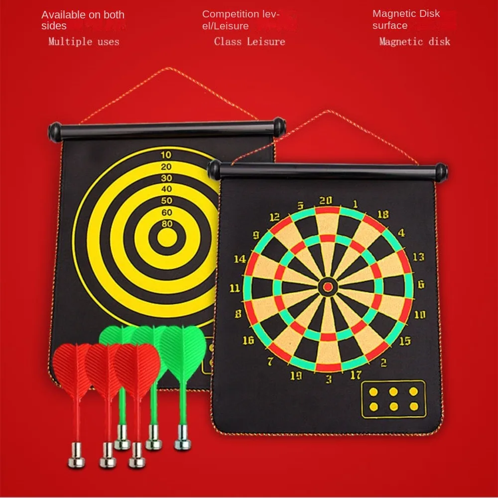 

1 Set Dual Use Dart Board Casual Double Sided Magnetic Darts Scrollable Safe Magnetic Dart Tray Set Game