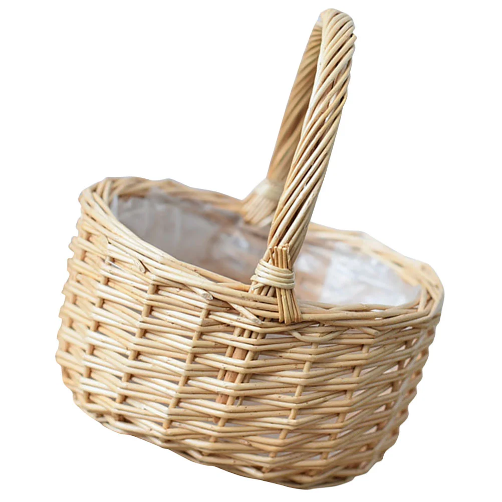 

Portable Egg Basket Woven Rattan Fruits Flower Desktop Decor Baskets for Holder Household Wicker