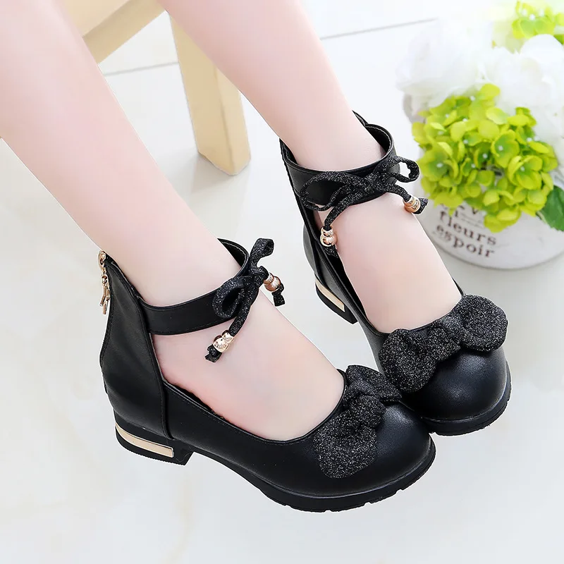 Pink Childrens Girls Leather Shoes Kids High Heeled Girls Princess Shoes For Party Wedding Big Dress chaussure fille