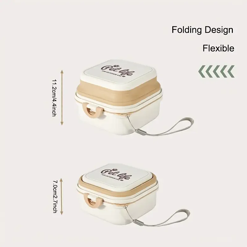 2 in 1 portable dog bowl for travel camping hiking durable pp material leak proof lid ergonomic handles white beige design food water feeder for dogs hiking essentials ergonomic pet bowl leakproof container hiking accessories details 2