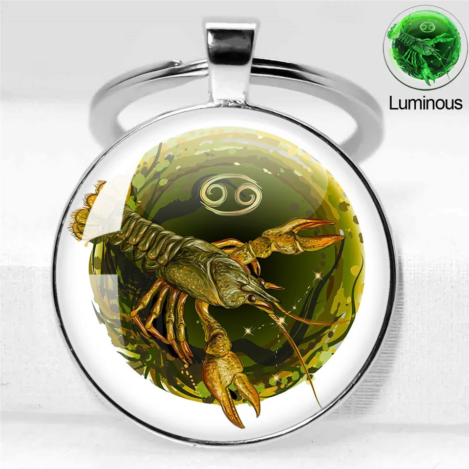 Portachiavi Zodiacale Luminoso Con 12 Costellazioni - Glow In The Dark In Vetro - Regalo Unisex