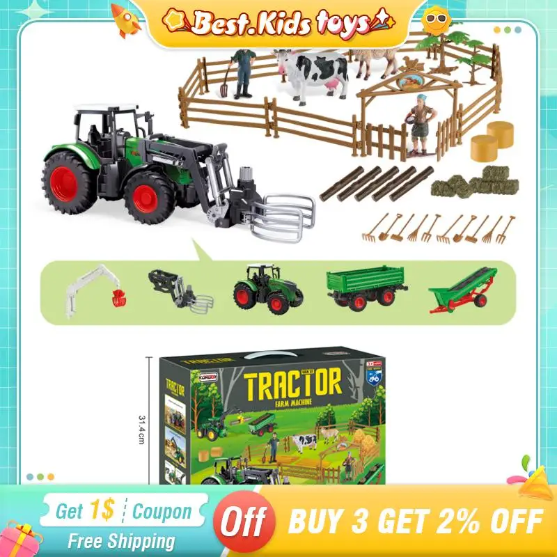 1:24 Auto Scorrevole Agricoltore Trattore Agricolo Camion Giocattoli Per Bambini Simulazione Inerzia Mietitrebbiatrice Rimorchio Veicolo Di Ingegneria