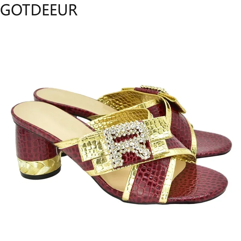 

New Arrival African Party Pumps Decorated with Rhinestone Open Toe Shoes Wedding Shoes for Women Bride Ladies Shoes and Sandals