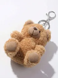 Cute Fluffy Cartoon Bear Keychain - Plush Animal Pendant & Furry Accessory (Brown)