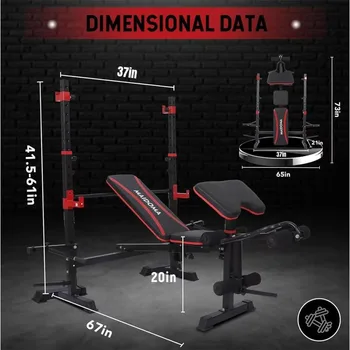 1500LBS 6 in 1 Weight Bench Set with Leg Extension/Curl , Bench Press Set and barbell Rack with Safety Bar Catches 6