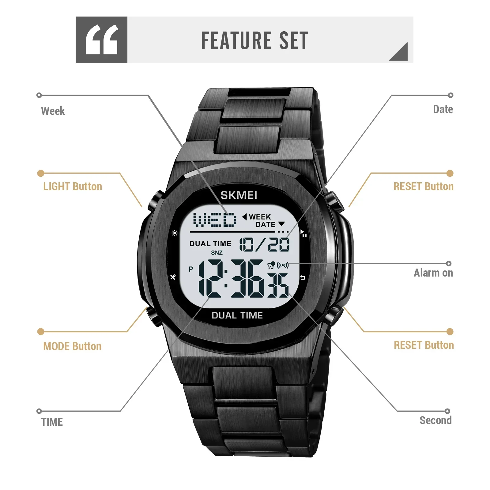 SKMEI 2004 Waterproof Electronic Sport Watch Mens Wristwatch Alarm Date Clock  relojes para hombre Glow Stop Watch Multifunction 5