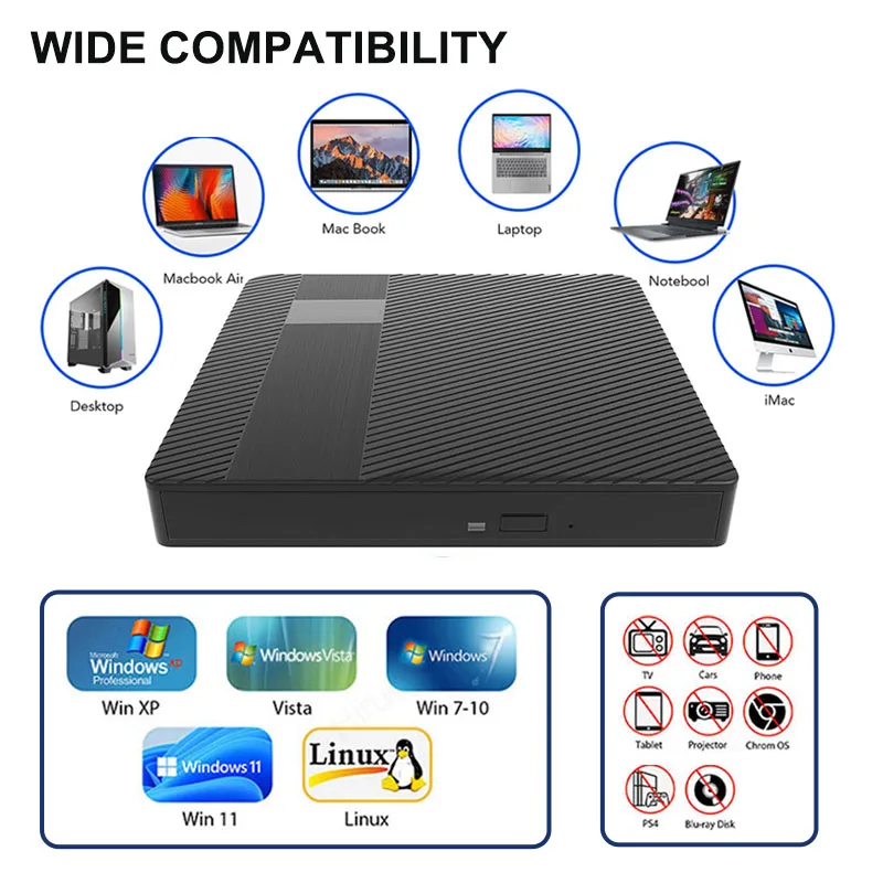 외장 DVD -/+ RW 광학 드라이브, USB 3.0 C 타입 CD 플레이어, 버너 라이터 리더, 노트북 PC, 윈도우 10, 11, 맥에 적합
