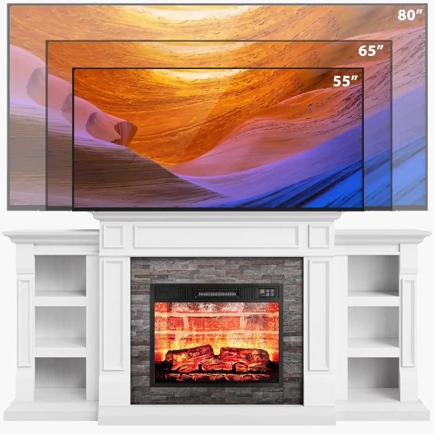70" Electric Fireplace with Mantel Fireplace TV Stand for TVs Up to 80 Inch Modern Entertainment Center with Storage 3