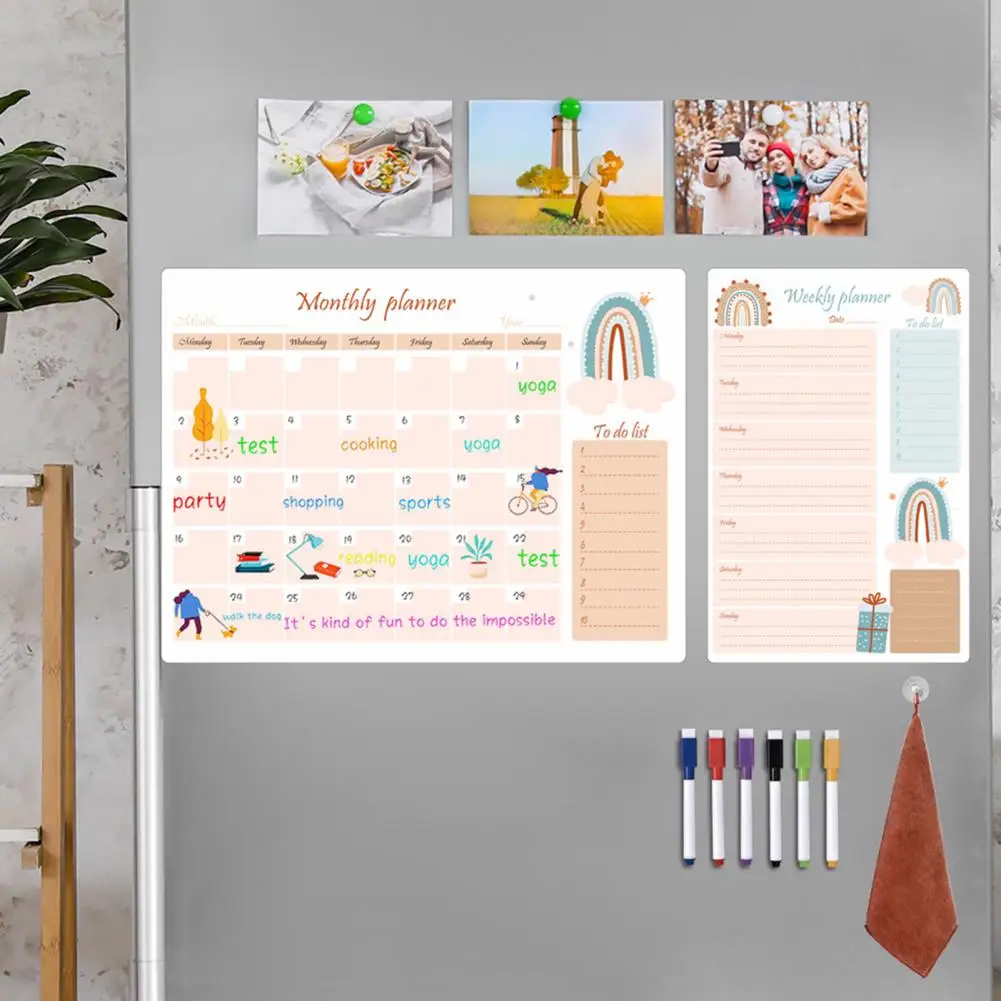 Magnetic Weekly Planner Durable Magnetic Fridge Calendar Kit Scratch-proof Dry-erase Whiteboard Planner with Pens Organize Week