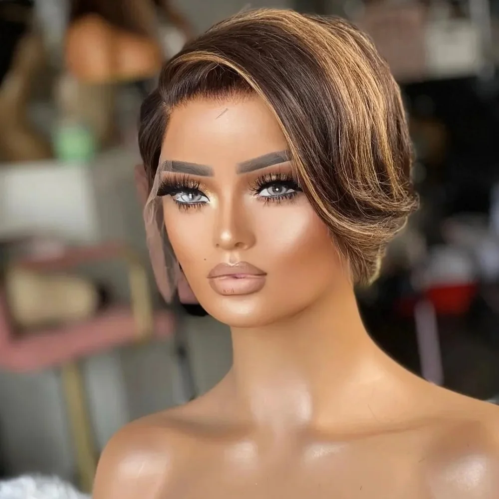 Short Pixie Straight Bob Human Hair 13X4X1 Lace Wigs for Women Brazilian Remy Hair 1B 99J Colored Wigs