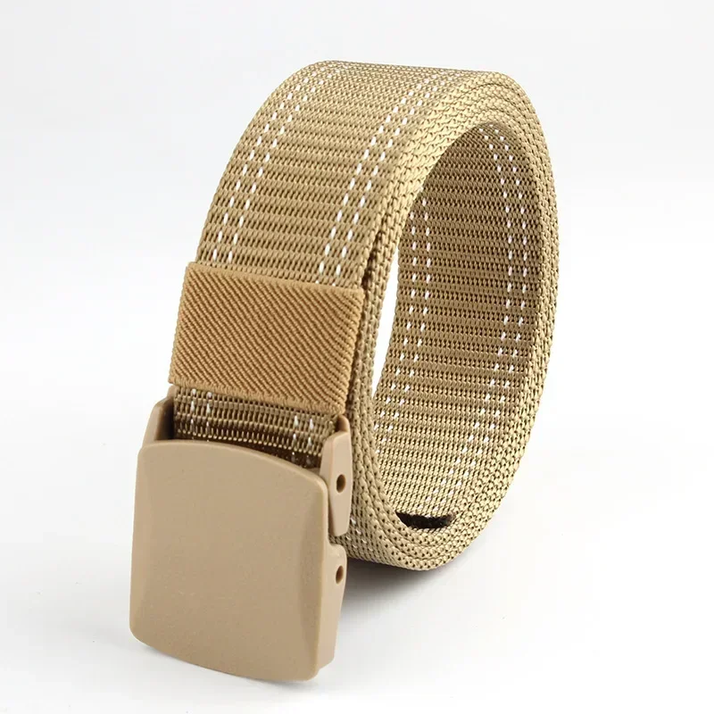 Plastic Buckle Canvas Automatic Belt Men Women Outdoor Work Metal free Clothing Pants Jeans Belt Casual decorate 3.8X125CM canvas belt canvas belts toothless automatic buckle belt