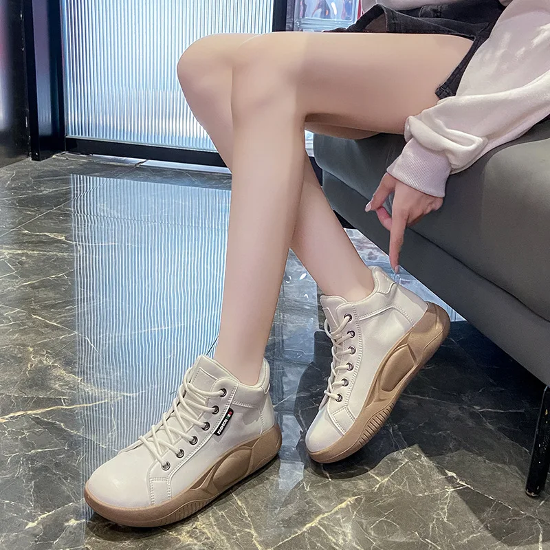 Ankle Boots Increase Shoes Brown Short Boots Autumn Winter Women's Shoes High-top Thick-soled Inner Platform Boots Ladies Shoes