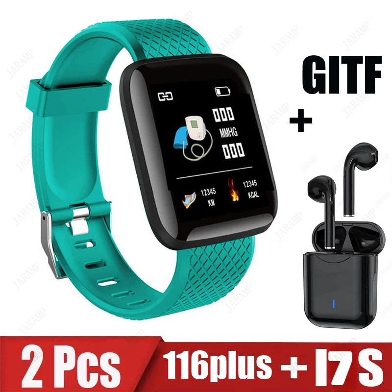 2Pcs 116plus i7s Smart Watch Men Women Bluetooth Earphone Watch Sport FitnessTracker Pedometer D13 Smartwatch Digital WristWatch 