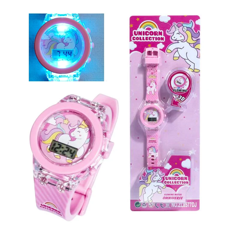 Disney Unicorn Kids Children Watches Collection Digital Electronic Flash Glow Up Light Colorful Girls Led Clock Regali Di Compleanno