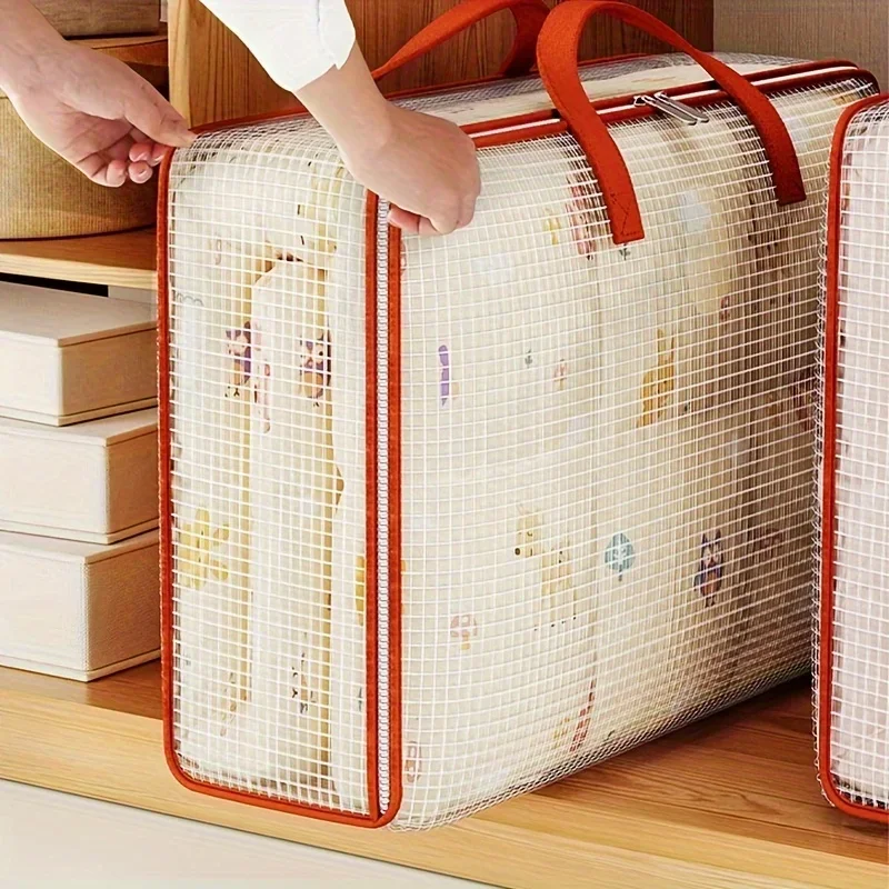 Large Capacity Transparent PVC Mesh Storage Bag - Suitable for Clothing, Bedding, Moving, Durable Multifunctional Storage Bag