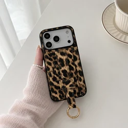 Leopard Print Pebbled PU Leather Phone Case with Card Holder and Finger Strap Ring Hook - iPhone 14 Pro (Scbaowe027)