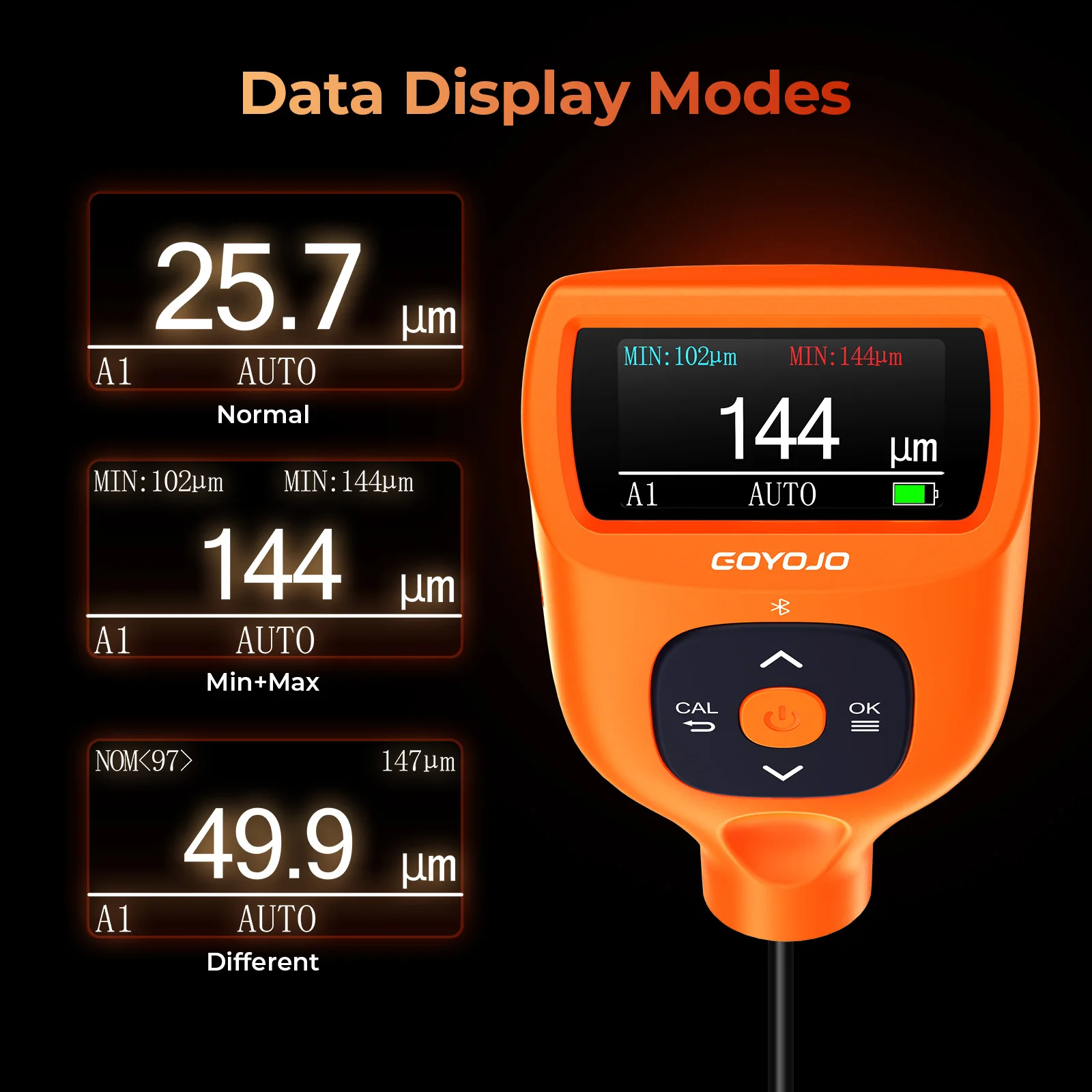 Digital Paint Thickness Gauge Built-in Bluetooth 0.0-9900μm Fe/Al/Zi Putty Car P