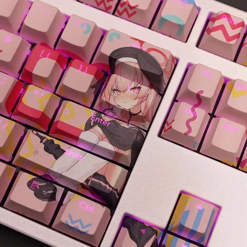 Keycaps Anime para Perfil Cereja Arquivo Azul Shimoe Koharu Pbt Tintura Subbed Backlit 61 87 104 108 Layout Set - Imagem 4