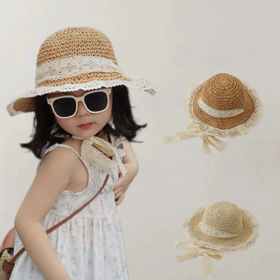 Girls Summer Straw Sun Hat Breathable Beach Fisher Cap Outdoor Shade AccessorySummer Sun Protection